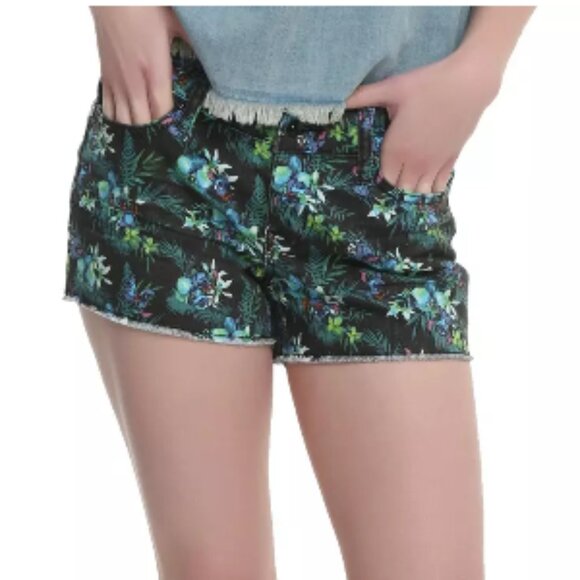Disney Lilo & Stitch Tropical Print Raw Hem Shorts, Black Print, Size 3 - Picture 1 of 12